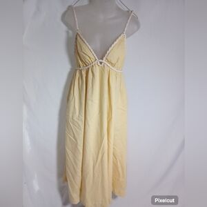 Mon Renn Women's Yellow Zip Back Twisted Rope Shoulder Strap Detail Maxi Sz M